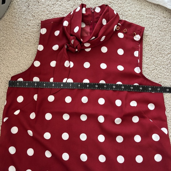 Ann Taylor Burgundy Polka Dot Sleeveless Blouse with Neck Tie - Picture 6 of 8